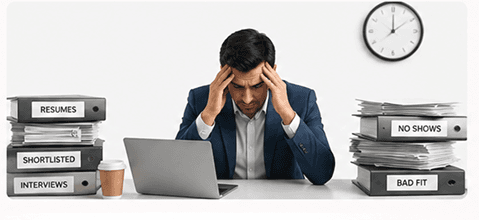 Recruiter buried in resumes, shortlists and no-shows while the clock runs down
